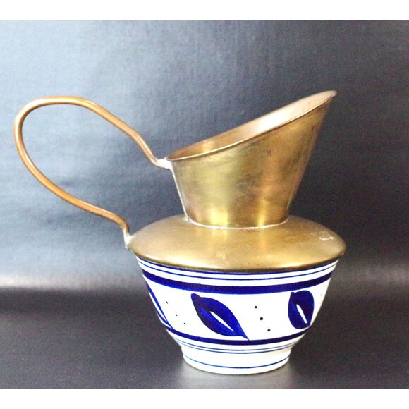 Decorative Ceramic and Brass Pitcher, Made in England - Picture 2 of 5